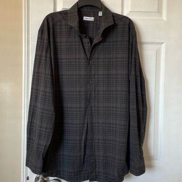 Mens Calvin Klein button down shirt size 18-34/35. Black/grey check. - Picture 1 of 7